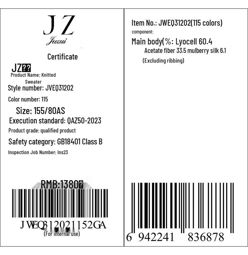 JUZUI Women's 2024 Autumn Contrast Acetate Knit Top JWEQ31202