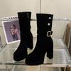 Vintage Platform Thick High Heel Women Ankle Boots Fashion Slip On Autumn Winter Female Western Short Booties