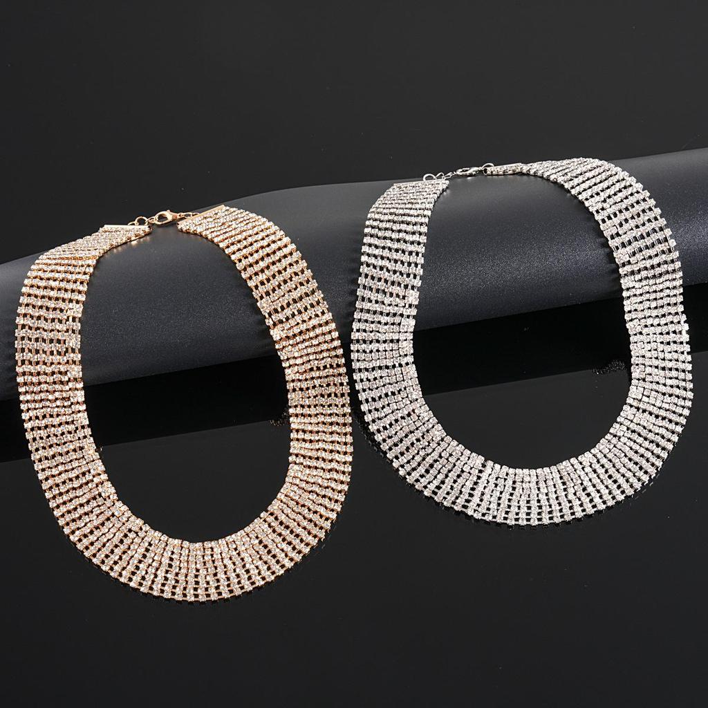 European & American Luxury Rhinestone Tassel Earring and Necklace Set