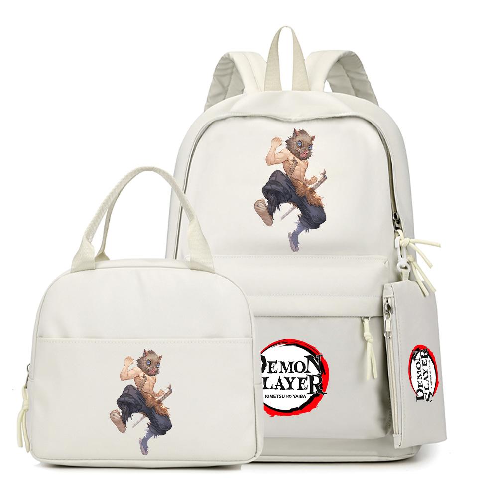 3Pcs/set Anime Demon Slayer Printed Backpack Lunch Bag Pencil Case for Children Student Schoolbag Large Capacity Waterproof Travel Bag