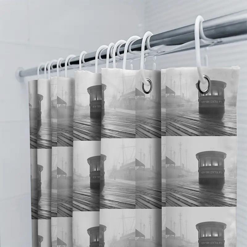 Black And White Train Station Shower Curtain Vintage Railway Backdrop Bathroom Decor Artistic Photography Scenic Wall Hanging