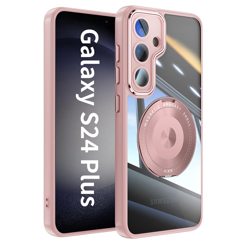 Pro Samsung Galaxy S24 Magnetické pouzdro PC+TPU Kryt na telefon s otočným kovovým stojánkem, Ochrana objektivu