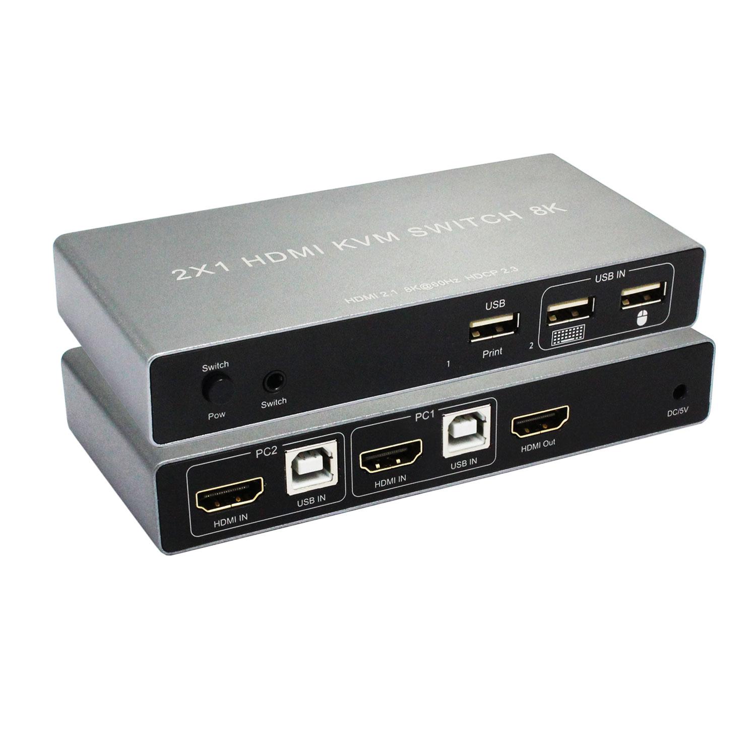 2 Port KVM Switch Kvm Switch hdmi Usb hdmi Kvm Switch 2 Port Support Wired Wireless Keyboard Mouse 8K 60HZ YZ-KVM028-12