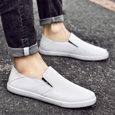 Frühling Herren weiße flache Slipper Freizeitschuhe modische Outdoor-Wanderschuhe bequeme und atmungsaktive Schuhe aus echtem Leder