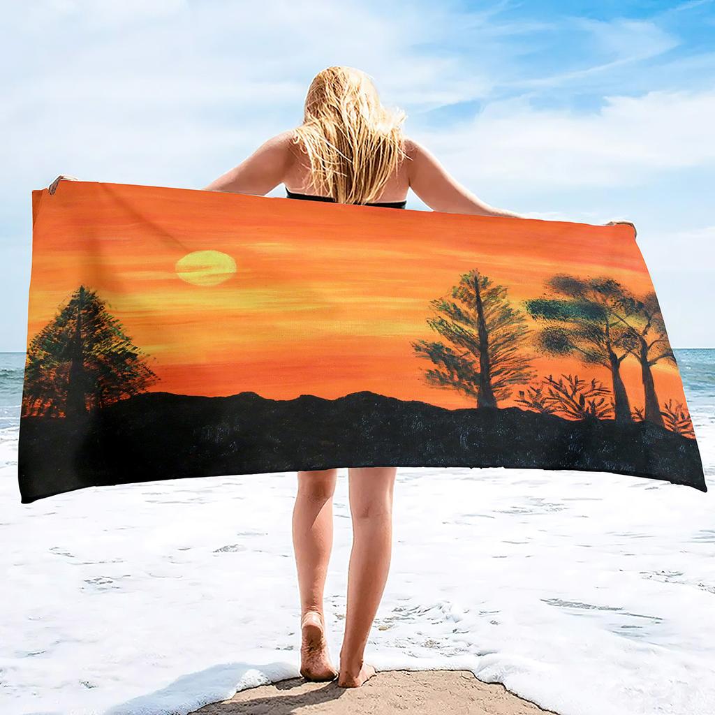 Beautiful Oil Painting Printing Series Seaside Vacation Beach Towel Swimming Bath Towel Sports Towel