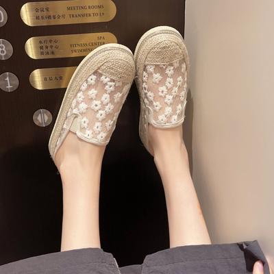 Fashion Slippers Women Summer Cover Toe Shoes Platform Pantofle Slides Low 2025 Cotton Fabric Fisherman Rome Rubber Hoof Heels Shoes Low