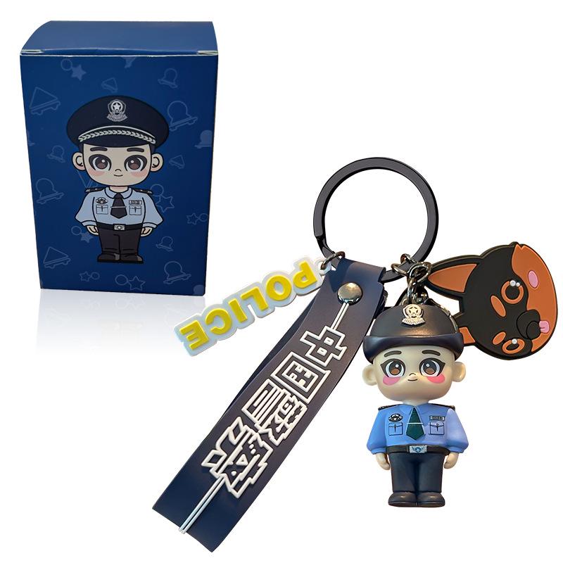 Cartoon Police Officer Keychain - Security, Traffic, Fire Service Commemorative Gift