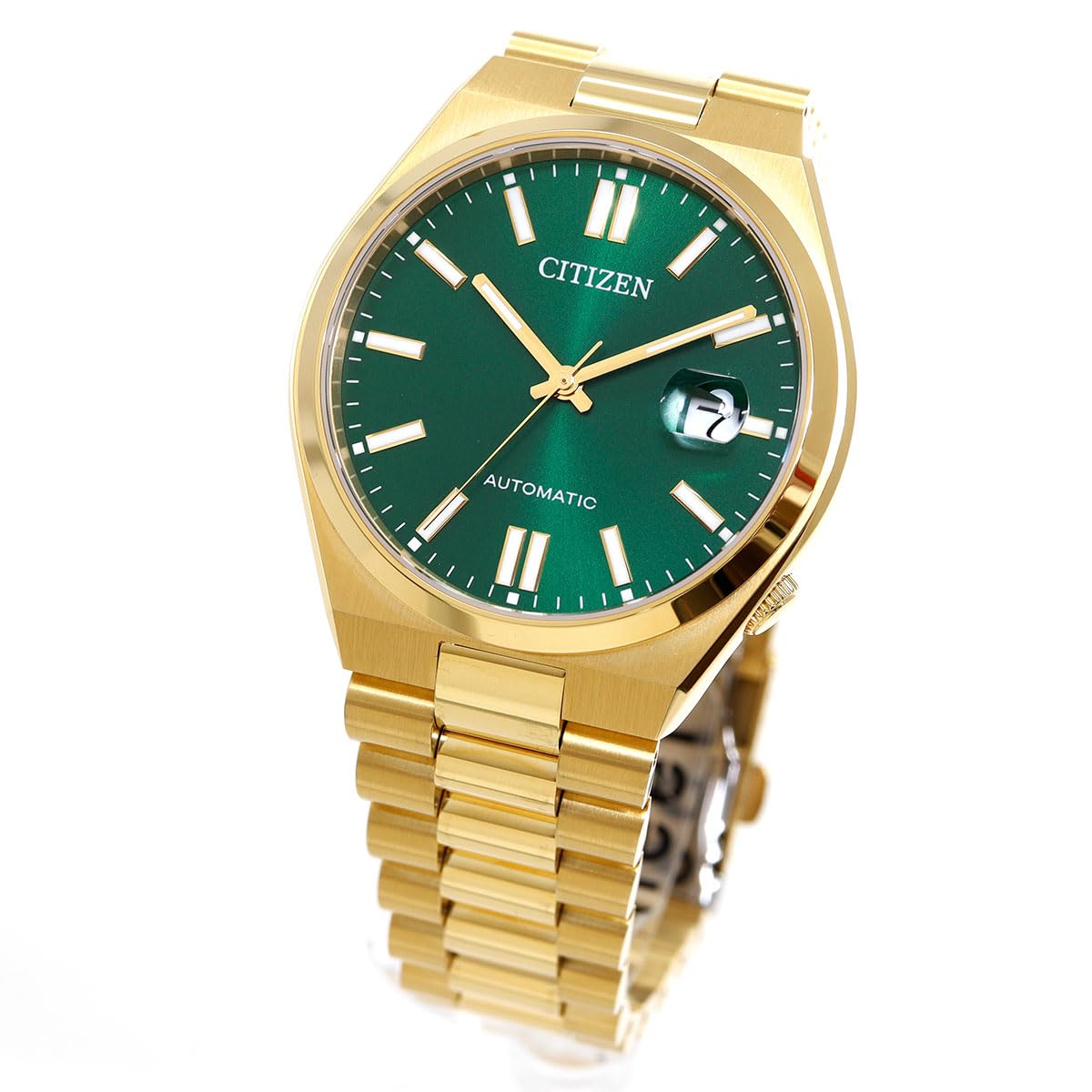 

Citizen Waterproof Mechanical Date Green and Gold Luxury Design for Gold NJ0152-51X Men s Watch, Automatic, See-Through Back, Display, Analog, Simple, золотий