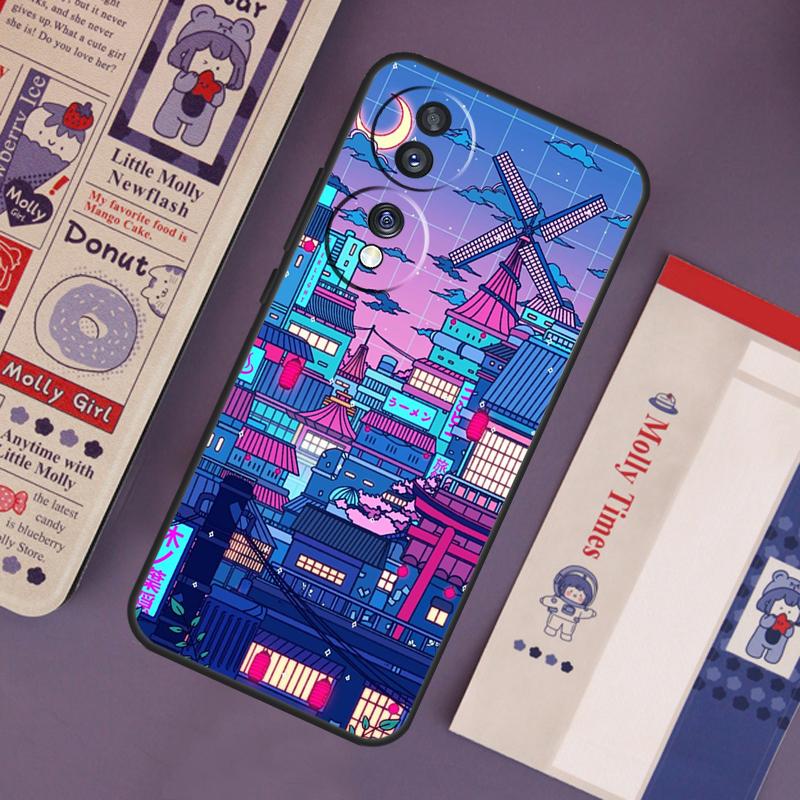 Neon Village Bathhouse Night Case For Honor Magic 7 Lite 5 6 Pro Honor 200 Pro 50 70 90 X9b X9a X8b X8a X8 X9 X9c Cover