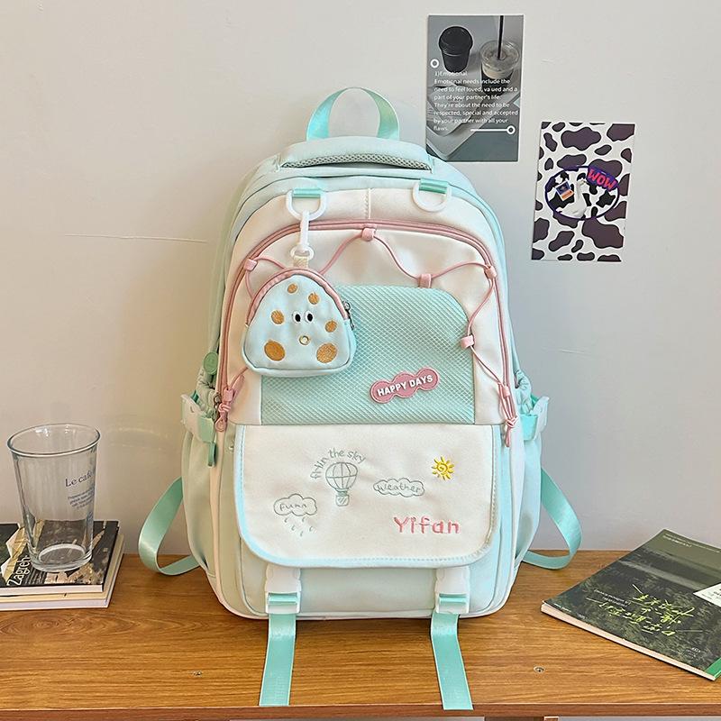 Schoolbag female high value versatile high school student embroidery style cute junior high school student backpack large capacity backpack