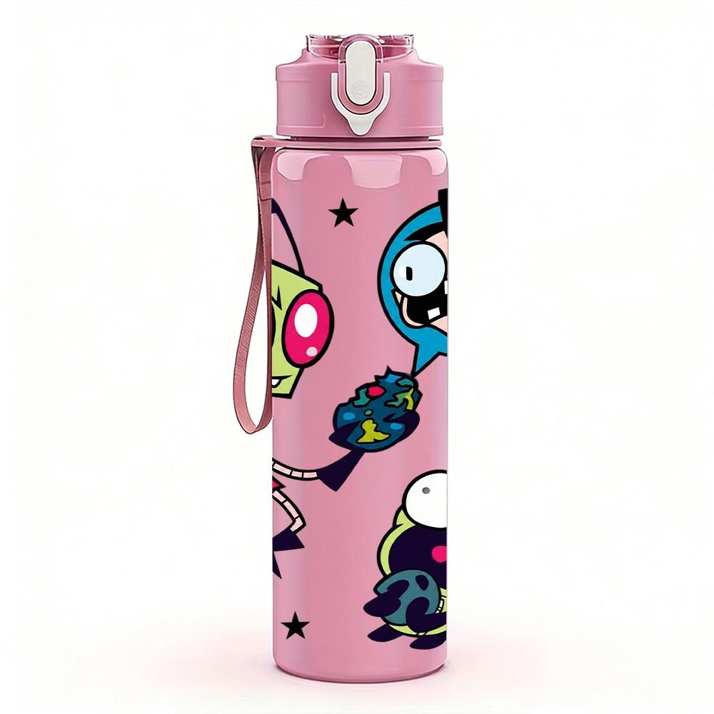 1PC Alien Bug Cartoon 750ml Color Plastic Sports Water Bottle Leakproof Flip Straw Lid Suitable for Sports Office Home Use