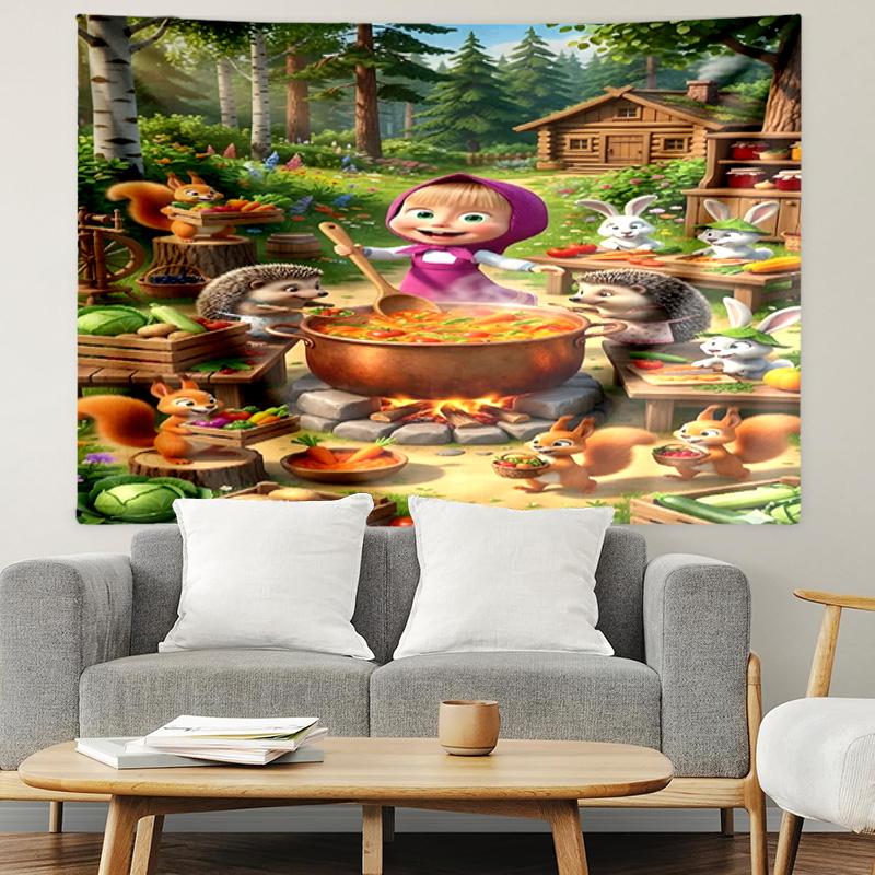 Masha and The Bear Print Tapestry, Lightweight Wall Hanging, for Bedroom, Dorm, Living Room, Home Art Decor - Birthday Christmas Gift for Friends