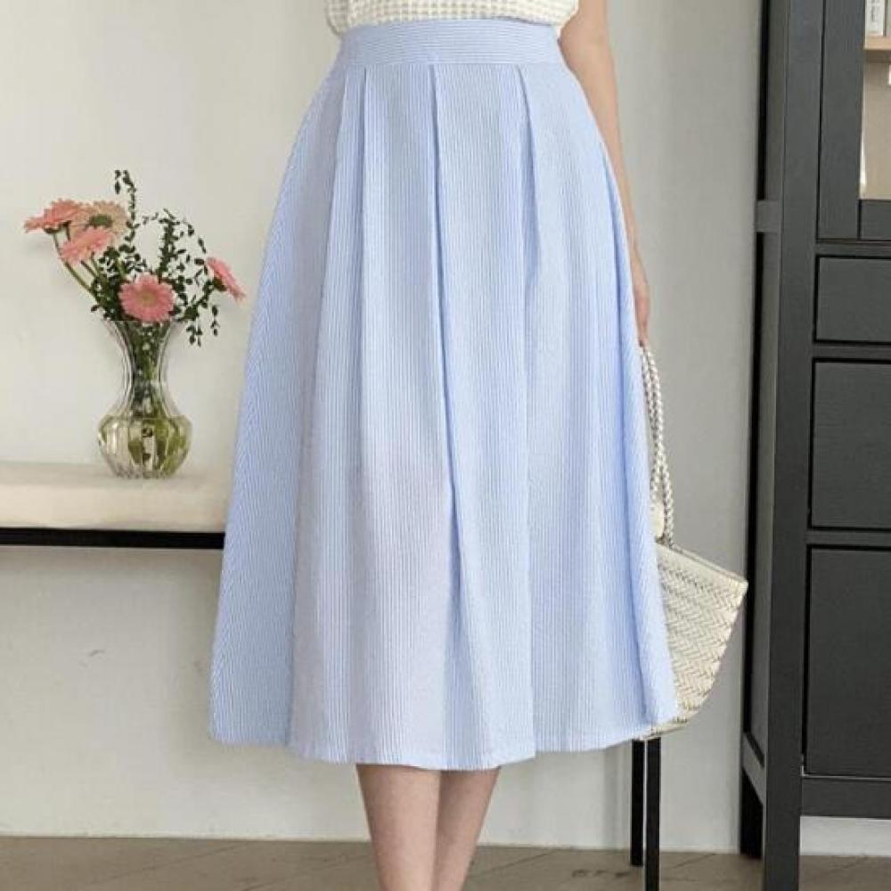 New Arrivals Open Run Pleated Flare Cotton Long Skirt