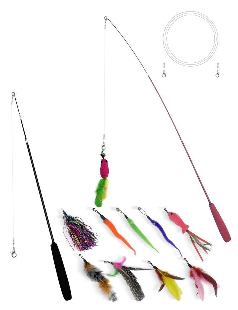 ChengshiYu Cat Toys, Cat Teaser, Feather Toy, Pet Supplies, 15-Piece Set, Cat Toy, Novelty Cat Toy, Extendable Fishing Rod, Natural Feather Rod Bell,
