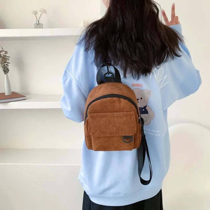 New Corduroy Shoulder Ins Mini Backpack for Women's Korean Version High School Student Forest Style Minimalist Retro Backpack