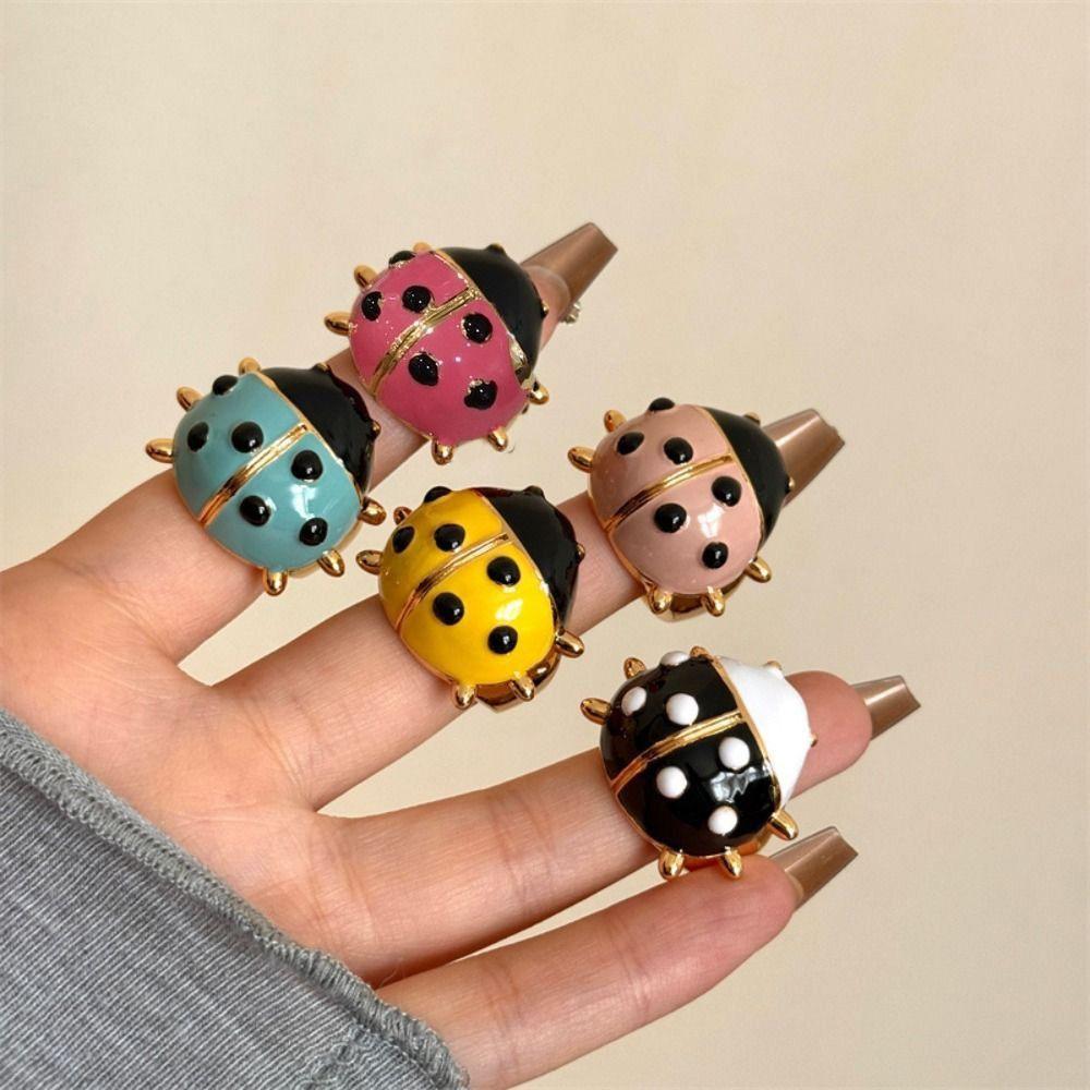 Coccinella Septempunctata Ladybug Drip Oil Ring Insect Chunky Enamel Ring Painting Ring  Friend