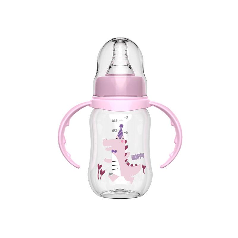 Baby Feeding Bottle with Handles and Measurement Markings BPA Free Soft Silicone Nipple Wide Neck Design Easy To Clean Durable Plastic Material
