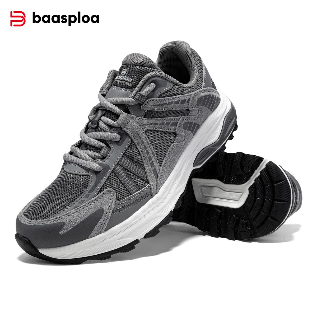 

Мужские кроссовки Baasploa для бега на открытом воздухе, винтажная мужская спортивная обувь высокого качества, соответствующая высококачественной нескользящей износостойкой мужской брендовой походной обуви 45 серый