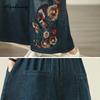 Large Size Summer Women Wide Leg Denim Capris High Waist Butterfly Floral Embroidery Jeans Casual Loose Basic Blue Jeans