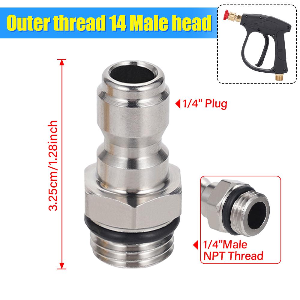 

High Pressure Washer 1/4 Quick Connector Water Gun Nozzle M14x1.5 Male Connector Set Household Union Quick Plug Cleaning