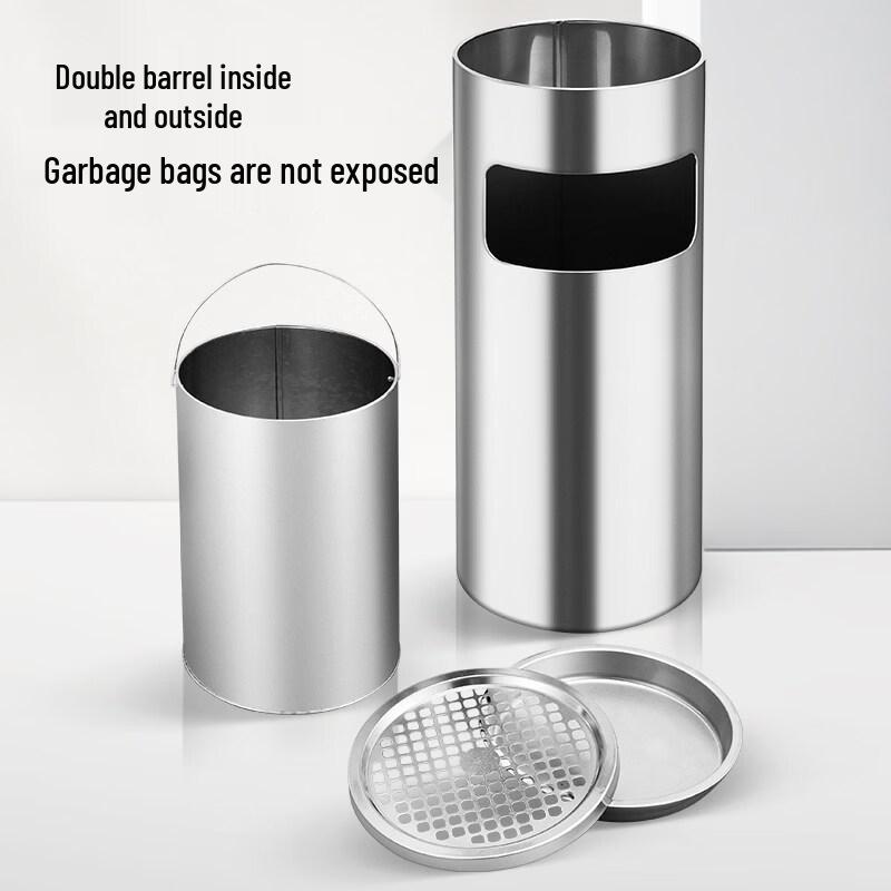 RSRDDY Outdoor Stainless Steel Round Trash Can with Ashtray