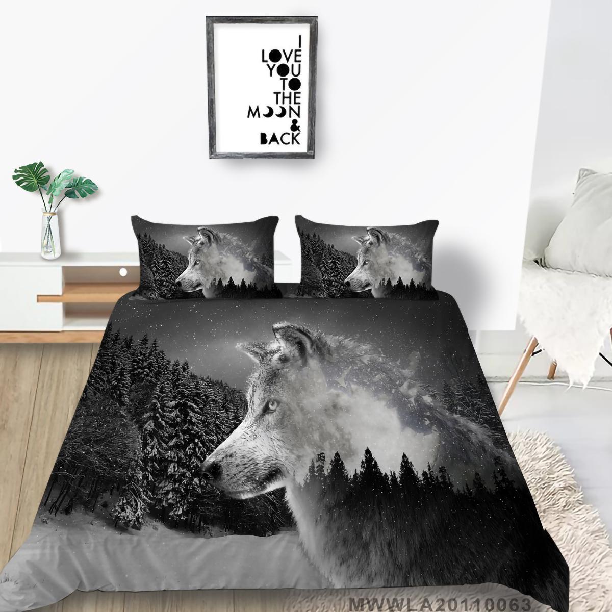 

Wolf Pattern Bedding Single Double Bed Full Size Pillowcase and Quilt Cover 2/3 Pieces of Beast Microfiber Home Decoration for Boys and Men s Rooms EU Single 135x200cm