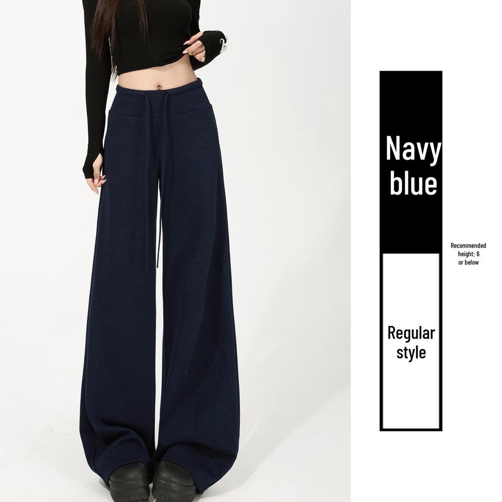 Women's Off-White Fleece-Lined Wide-Leg Pants, Autumn/Winter, Relaxed Fit, Casual, Good Drape, Straight Leg, Glutinous Rice Air Pants