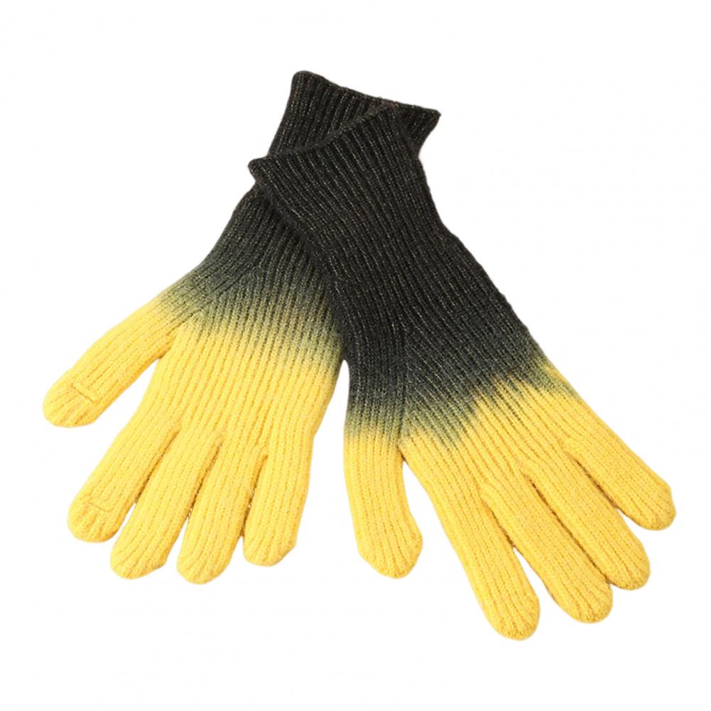 1 Pair Women Fall Winter Gloves Gradient Contrast Color Knitted Five Fingers Stretchy Anti slip Thermal Windproof O