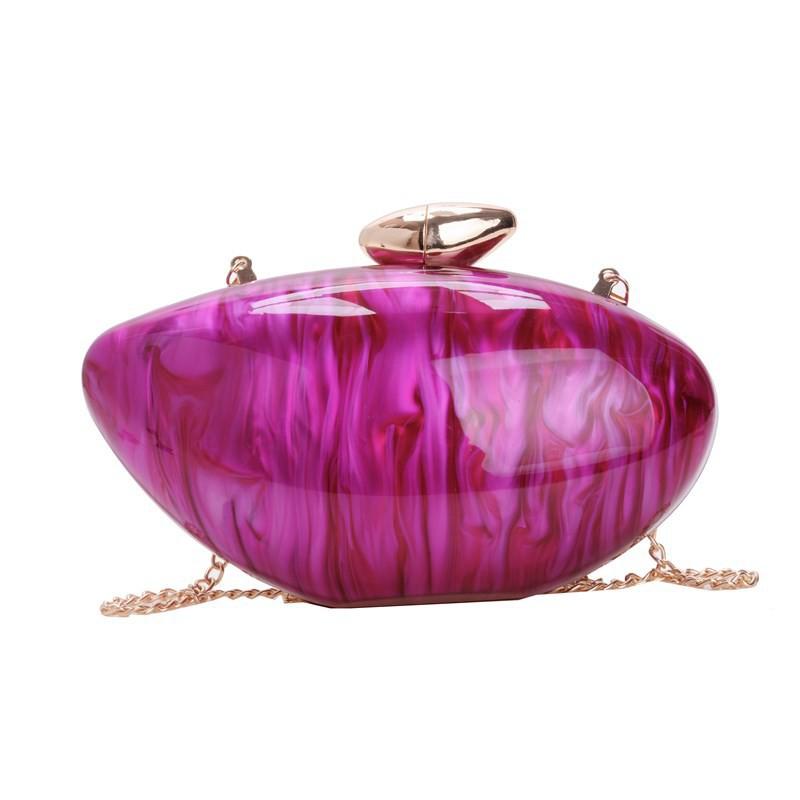 Acrylic Clutch Bag Women Oval Shell Shape Chain Strap Hard Structure Gender-Neutral Fashion Evening Handbag