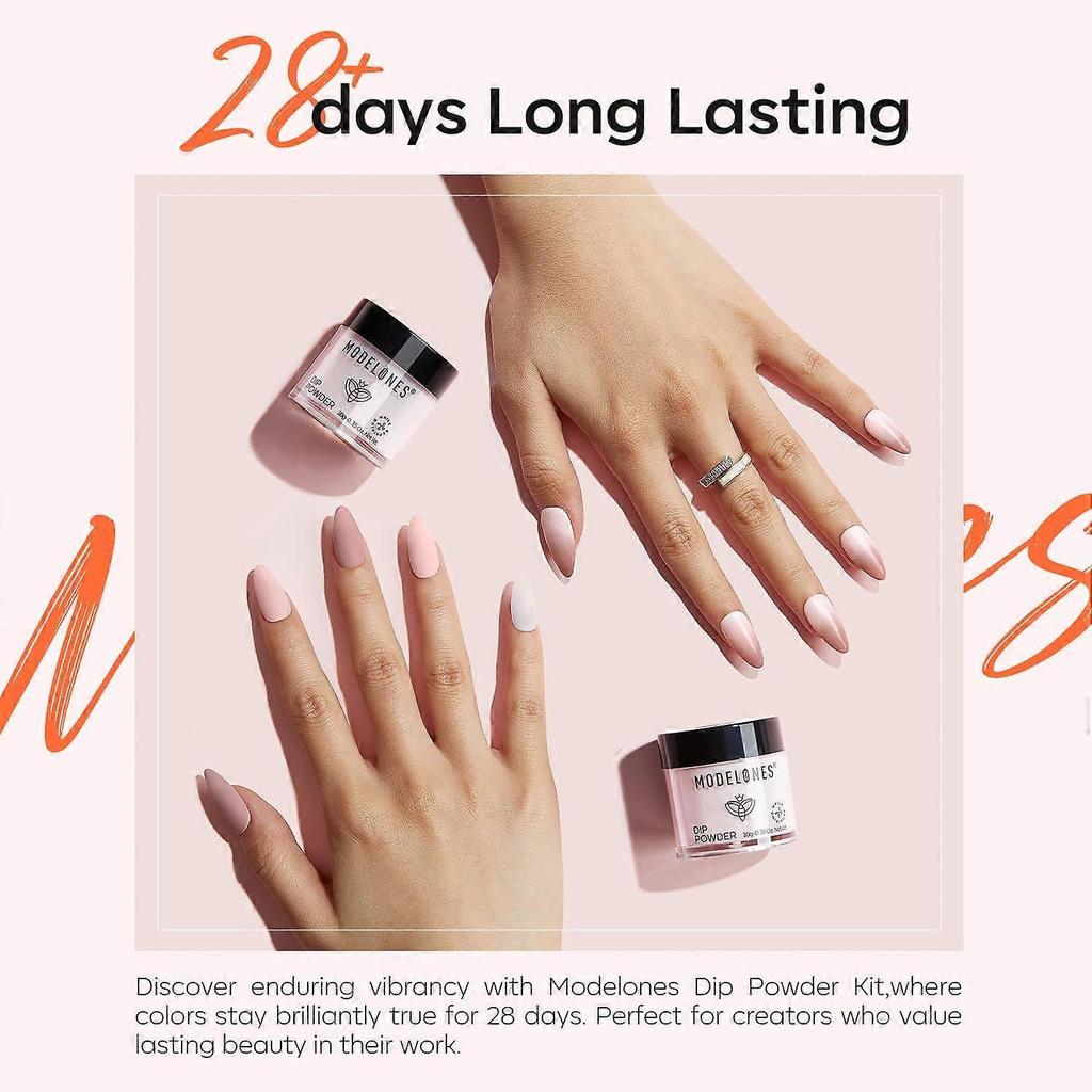 Modelones Dip-Pulver-Nagelkit, 4 Farben Nude Rosa Glitzer Dipping Starter-Set mit Flüssigkeit und komplettem Zubehör für French Nails Kunst-Salon zu Hause