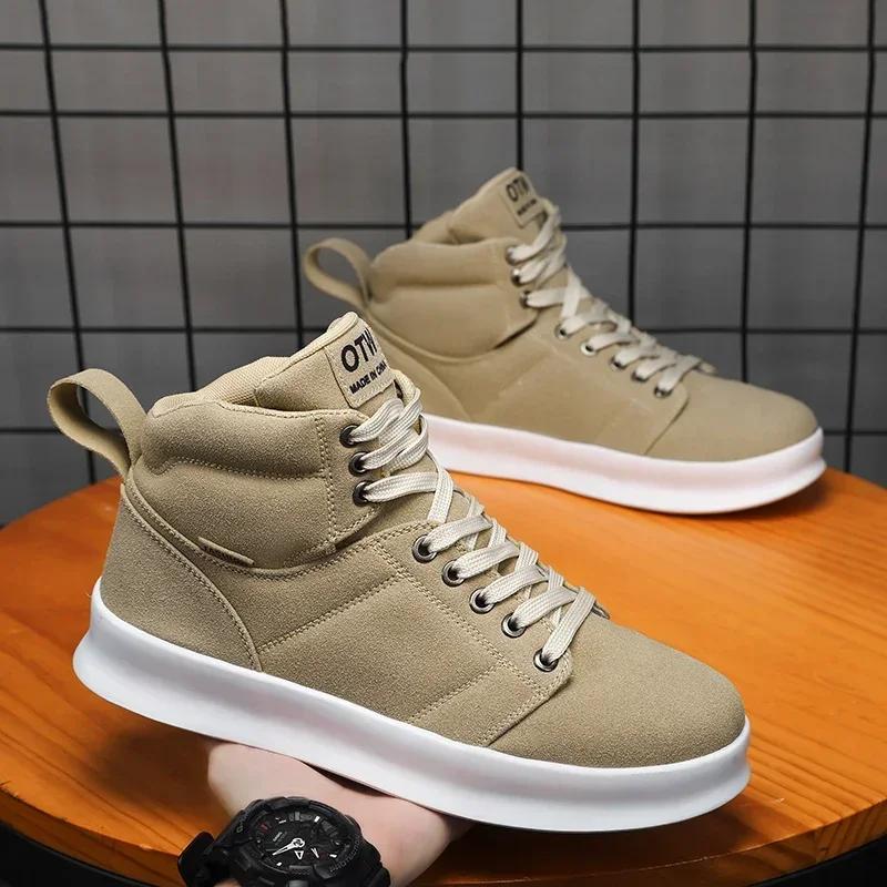 

Men s High-Top Sneakers Flat Platform Shoes Fashion Breathable Thick Bottom Running Casual Sports Shoes 39 хаки