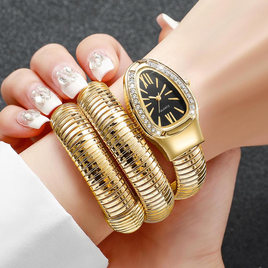 Fashion Women Snake Shape Quartz Watches Luxury Rhinestone Roma Dial Wristwatch Girls Clock Reloj Mujer