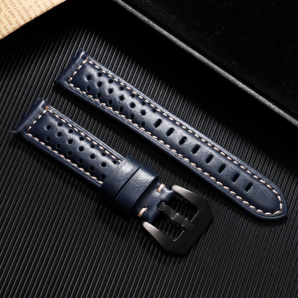 

18mm 20mm 22mm 24mm 26mm Universal Vintage Breathable Oil Wax Cowhide WatchStrap for Panerai Calfskin Watchband Accessories 20mm синій