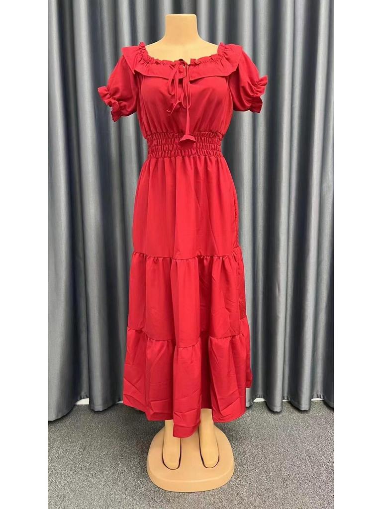 Abito a Gonna Lunga Patchwork da Donna a Spalle Scoperte