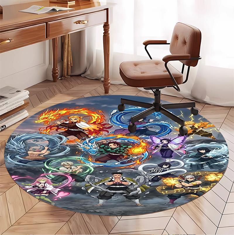 Runder Teppich mit Demon Slayer Muster, Innen-/Außenmatte, für Picknick, Spielzimmer, Schlafzimmer, Büro, Wohnzimmer, Heimdeko Teppich, Geburtstagsgeschenk
