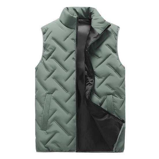 Men Waistcoat Embossing Solid Color Stand Collar Cotton Padded Coldproof Autumn Winter Zipper Vest Coat for Rock Climbing