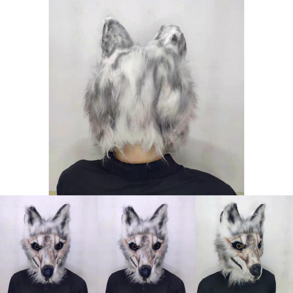 Funny Wolf Dog Mask Plush Latex Costume Prop For Halloween Party And Role Play