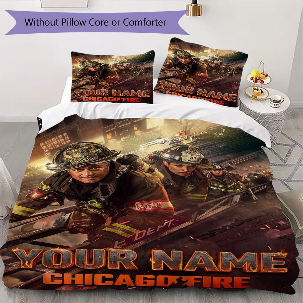 Custom Name Chicago Fire Pattern Bedding Uilt Set Uilt Cover Pillowcase Home Decoration Birthday Gift (1*duvet Cover+2*pillowcase Without Core)