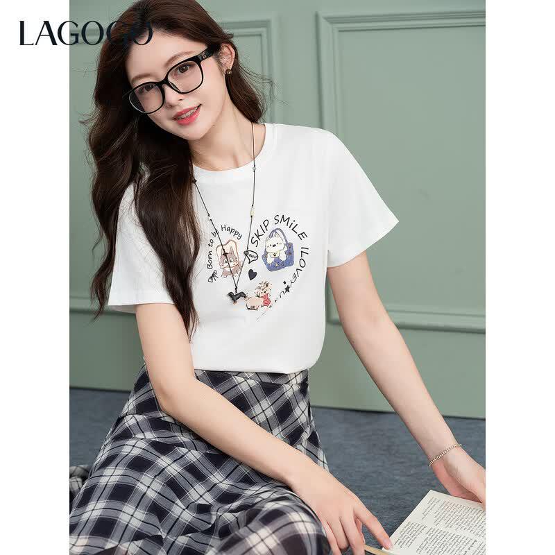LAGOGO Women s Cartoon Print Cotton T-Shirt XL