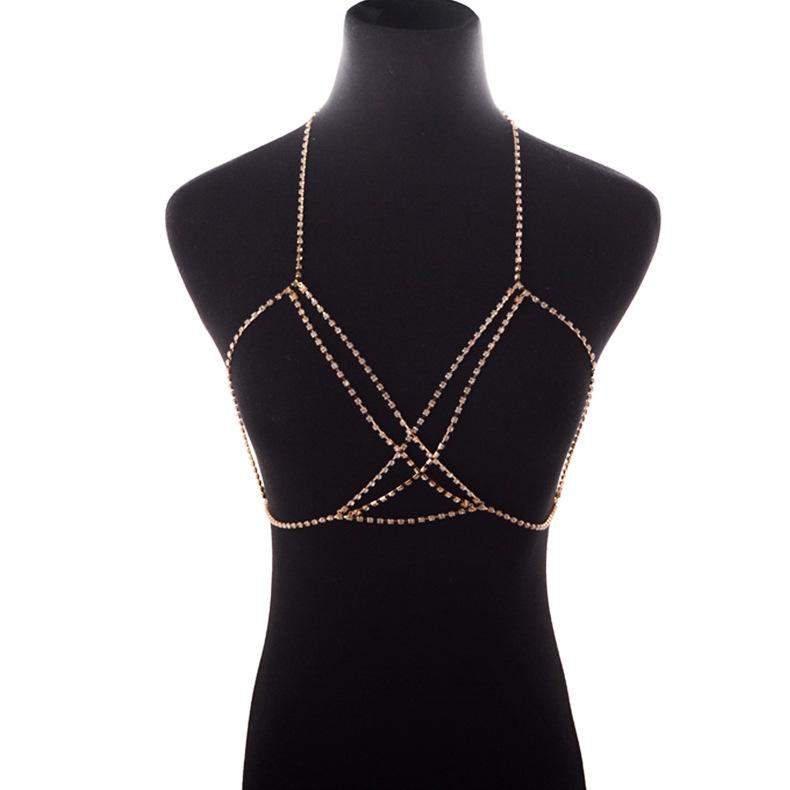 Sexy Breast Chain, Cross Rhinestone Sexy Bohemian Beach Necklace Cross Body Chain