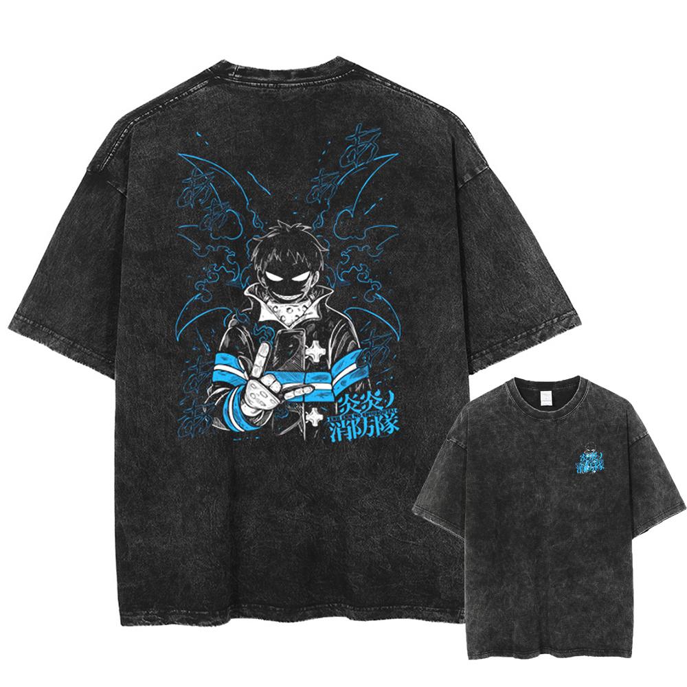 

Fire Force Manga T Shirt Shinra Kusakabe Print Tshirt Vintage Washed Streetwear Men Women Clothes Cotton Soft Loose Tee Shirt S