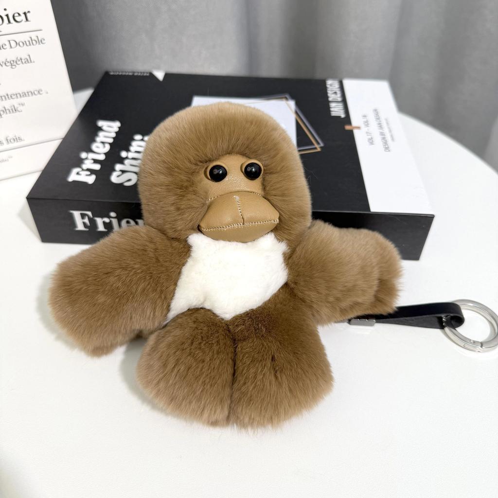 [Little Monkey] Real Rex Rabbit Hair Bag Pendant Car Keychain Cute School Bag Pendant