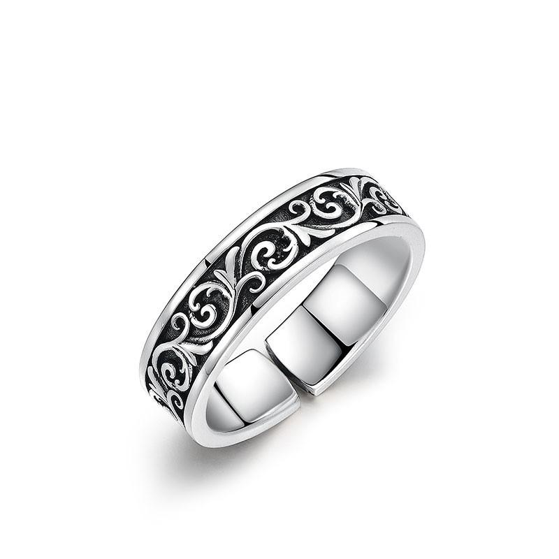 Adjustable Open Ring Men Women Vintage Scroll Leaf Minimalist Boho Statement Jewelry