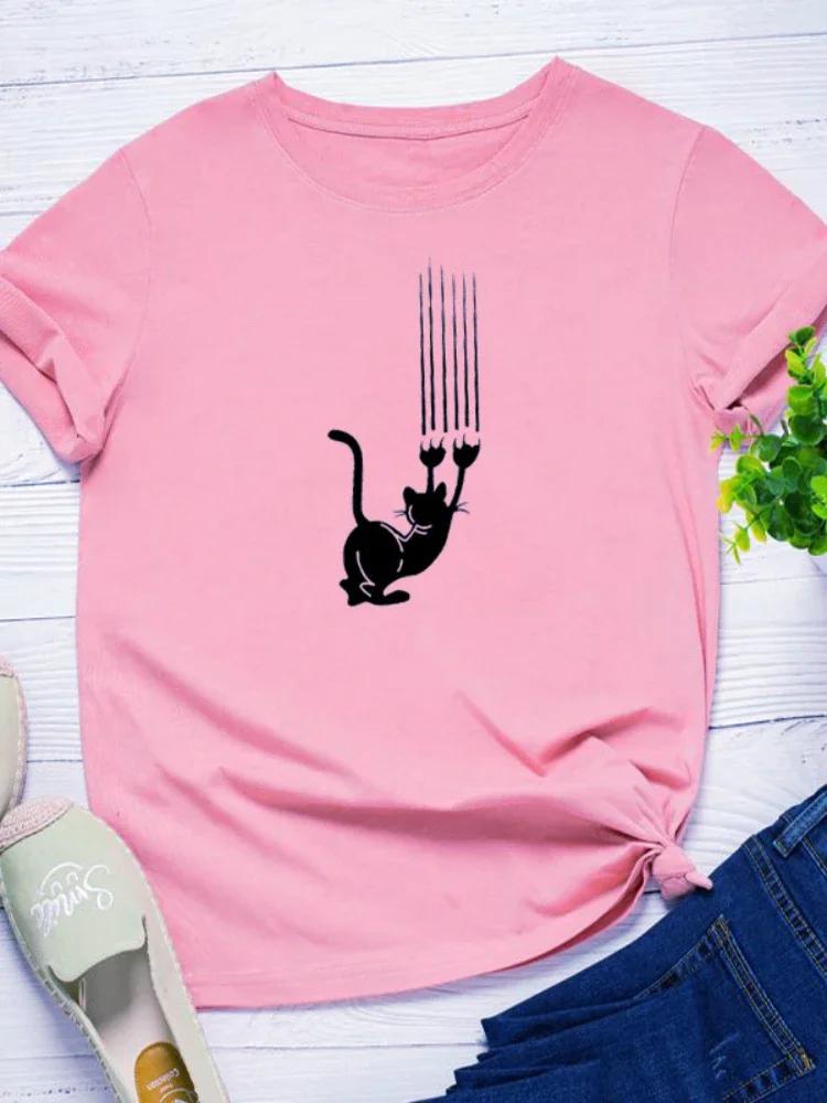 Funny Cat Scratch Print Women T Shirt Short Sleeve O Neck Loose Women Tshirt Ladies Tee Shirt Tops Clothes Camisetas Mujer
