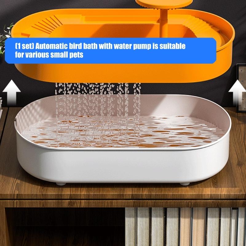 Indoor Bird Bath Tub for Small Companion Birds with Water Pump, Plastic Bath Tray and Clear Wall for Daily Use