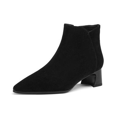 Kuhwildleder Winter Runde Zehe Med Heels Chelsea Stiefel Frauen Reißverschluss Große Größe 42 Britische Schule Stiefeletten