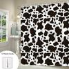 1Pc Cowhide Pattern Bath Curtain, Black Cow Spots On White Background, Random Amoeba-Like Shapes, Minimalist Design, Modern Cowh