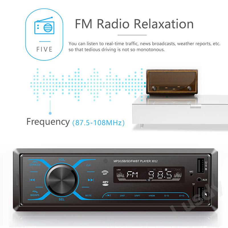 12V/24V 1Din Stereo Car MP3 Player FM Radio Bluetooth Car Audio Receivers APP Remote Control AUX TF USB 3.1A Quick Charge