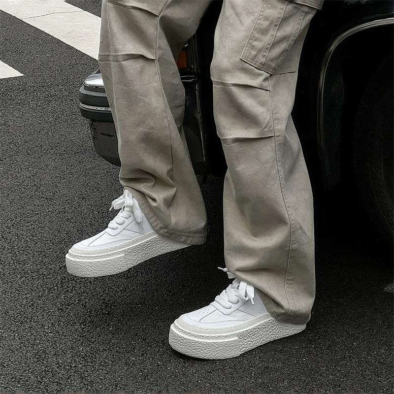 Platform White Shoes for Men and Women Couples New Versatile Lace-up Biscuit Shoes Heightening Muffin Sole Casual Shoes 50447-W