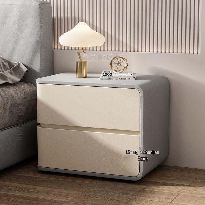 Modern Cream Leather Bedside Table - No Installation Needed